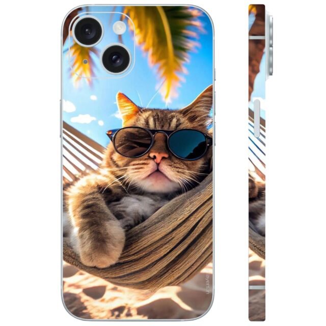 Cat vibing on beach mobile skin