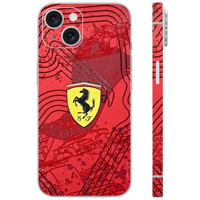 Embossed Red black line pattern with Horse icon mobile skin