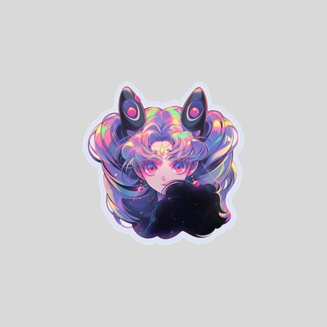 aesthetic anime girl with cyber cat ears holographic sticker