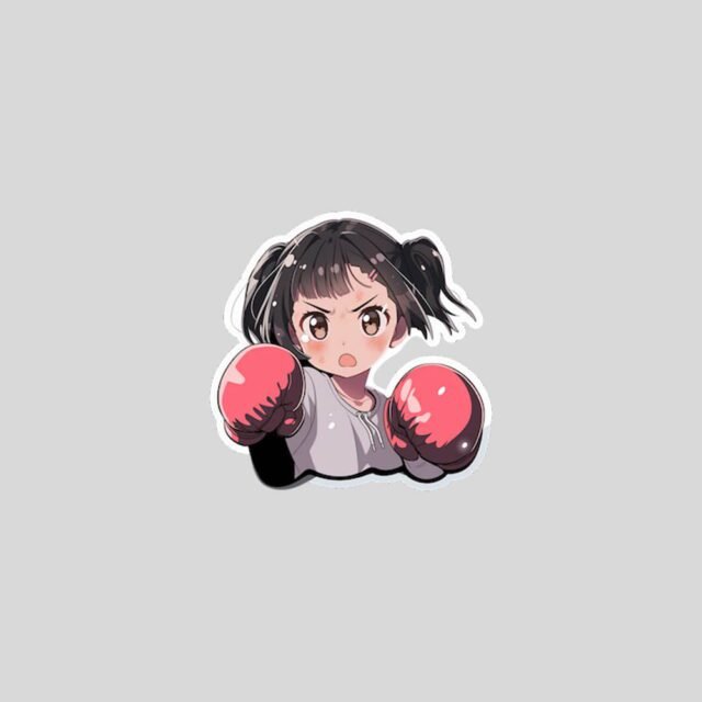 angry anime girl in boxing gloves sticker