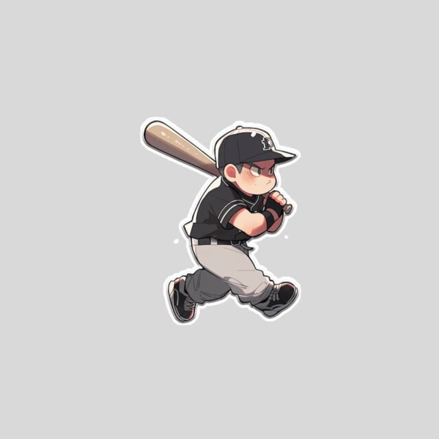 angry cute baseball player walking sticker