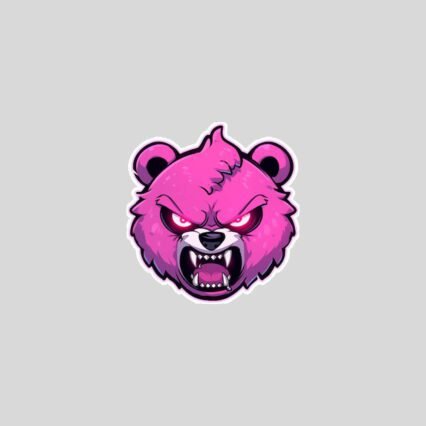 angry pink bear head sticker