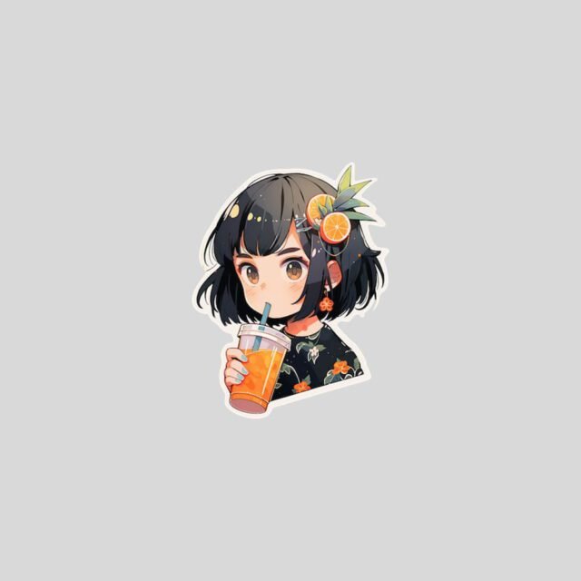 anime girl drinking orange juice sticker