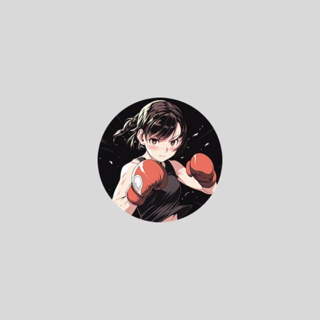 anime girl in boxing gloves round sticker