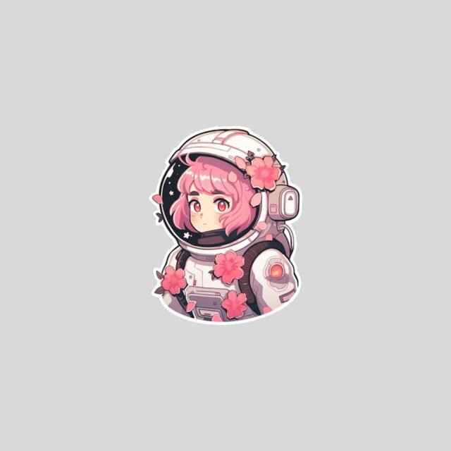 anime girl in floral space suit sticker