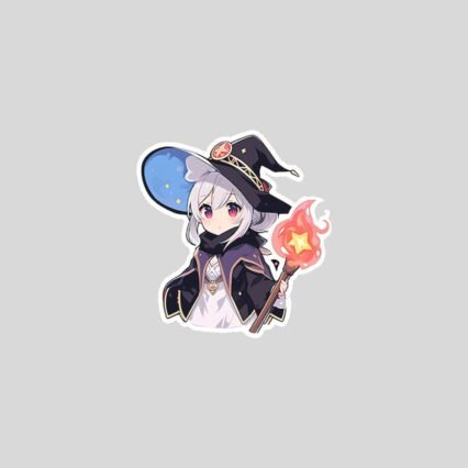 anime girl in magical hat with torch sticker