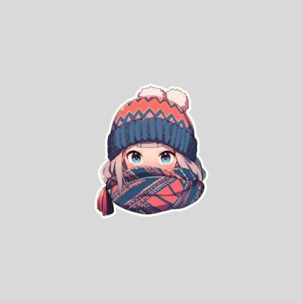 anime girl in scarf and knitted hat sticker