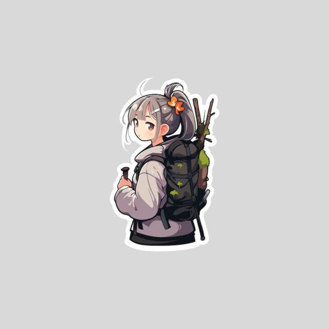 anime girl looking from behind hiking sticker