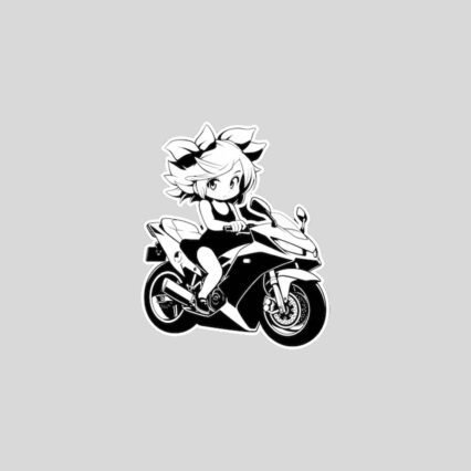 anime girl on a sport bike b w sticker