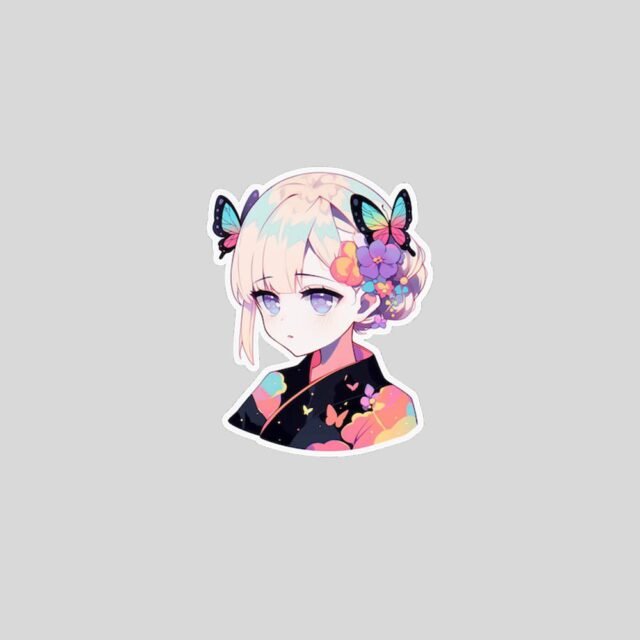 anime girl with butterflies sticker