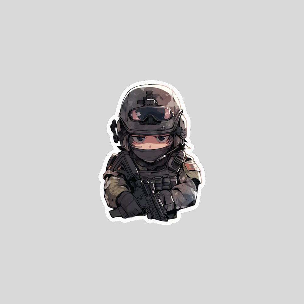 anime guy in gear and armed sticker