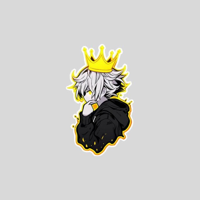 anime guy with crown yellow stroke sticker