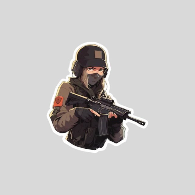 army girl with guns sticker