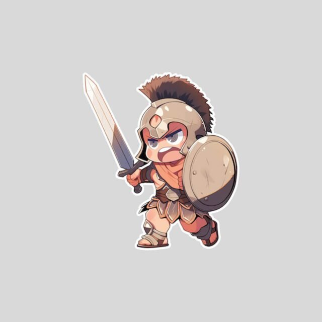 child gladiator running into battle sticker