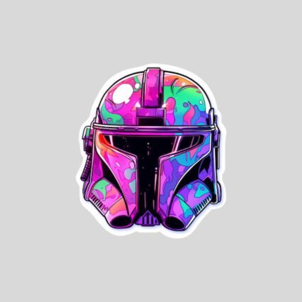 colorful mandalorian helmet sticker