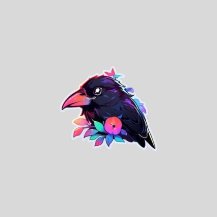 crow leaves colorful sticker