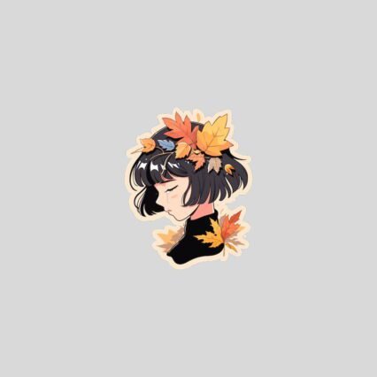 crying girl in autumn leaves sticker