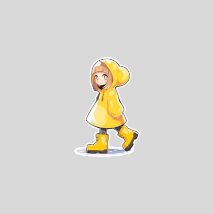 cute anime girl in yellow raincoat sticker