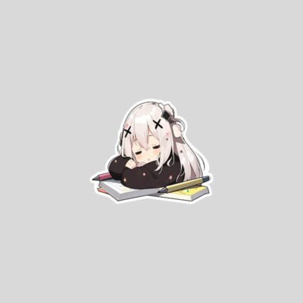 cute anime girl sleeping on homework sticker