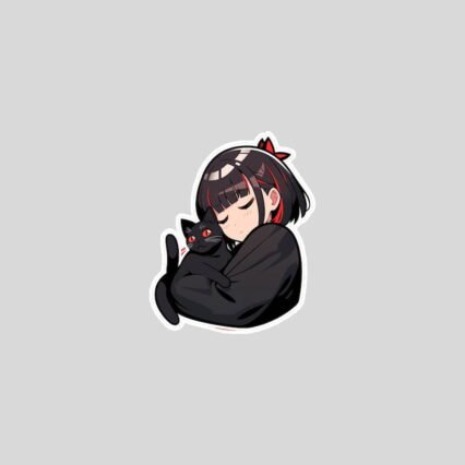 cute anime girl with black cat sticker