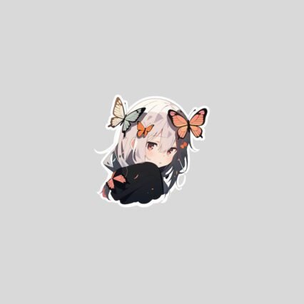 cute anime girl with butterflies sticker