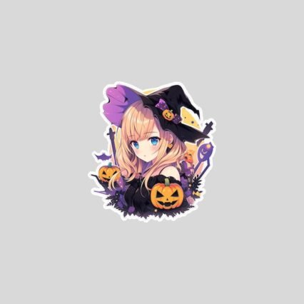 cute anime girl with pumpkins halloween sticker