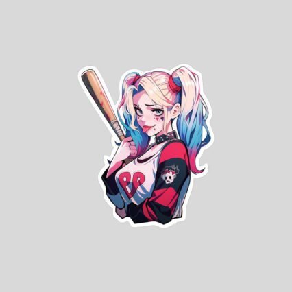 cute harley quinn with bat comics sticker