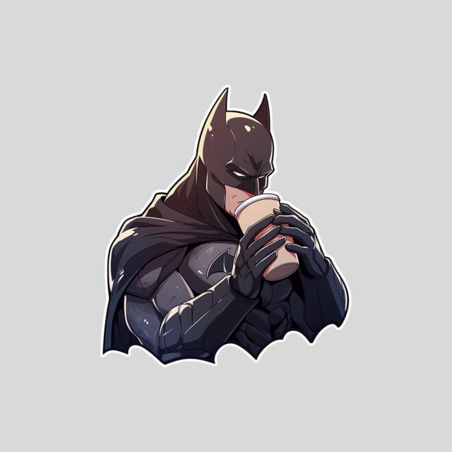 dc batman drinks coffee sticker