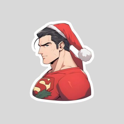 dc superman in christmas hat sticker