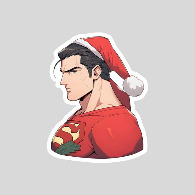 dc superman in christmas hat sticker