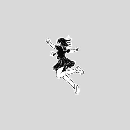 floating in the air anime girl b w sticker