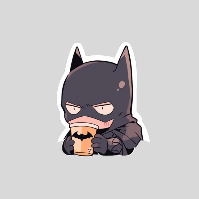 funny chibi batman drinking coffee sticker
