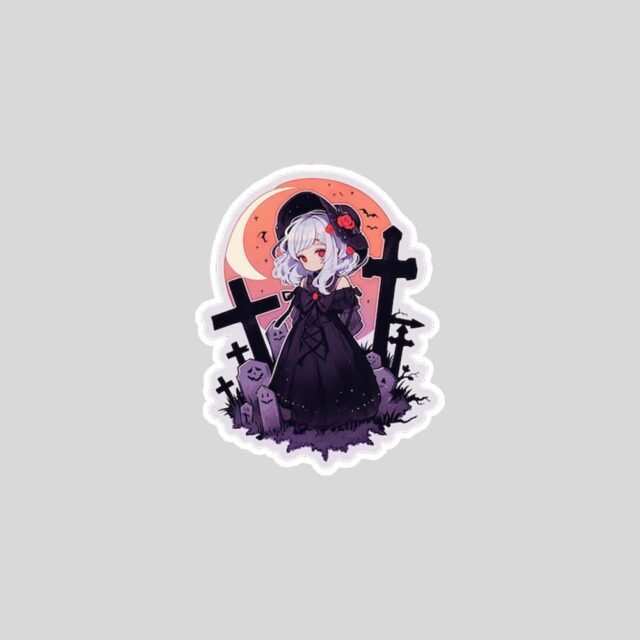 halloween anime girl in spooky cemetery sticker