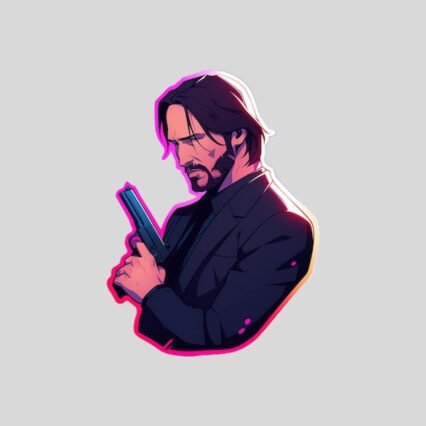 john wick with gun colorful stroke sticker