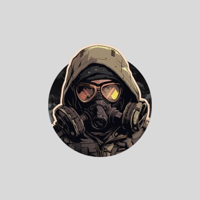 man in biohazard gas mask sticker