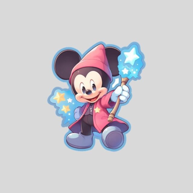 mickey mouse with a magic wand blue stroke sticker