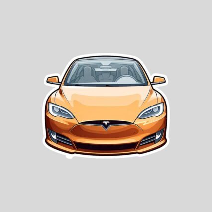 orange tesla model s front view sticker