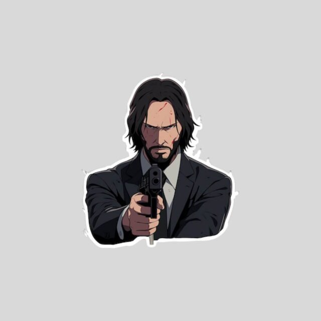 serious john wick with gun sticker