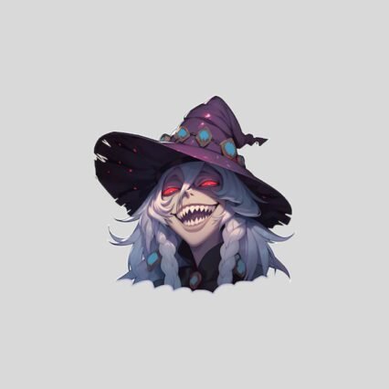 smiling witch with red eyes halloween sticker