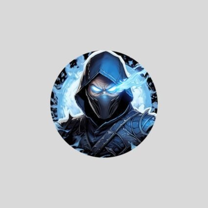 sub zero with glowing eyes round sticker