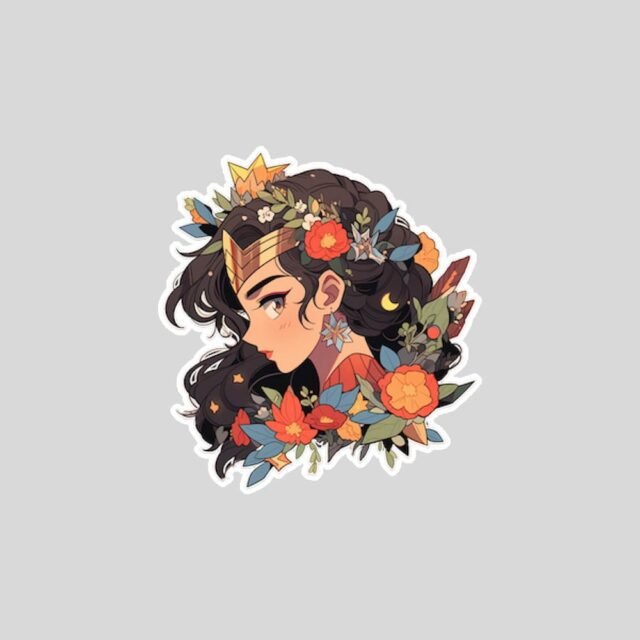 wonder woman with flowers comic sticker