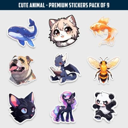 Cute Animal Premium Sticker Pack Of 9