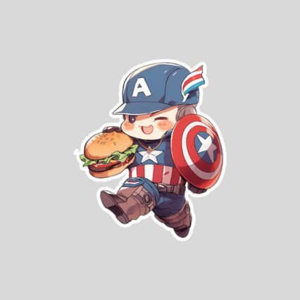 chibi captain america with burger marvel sticker