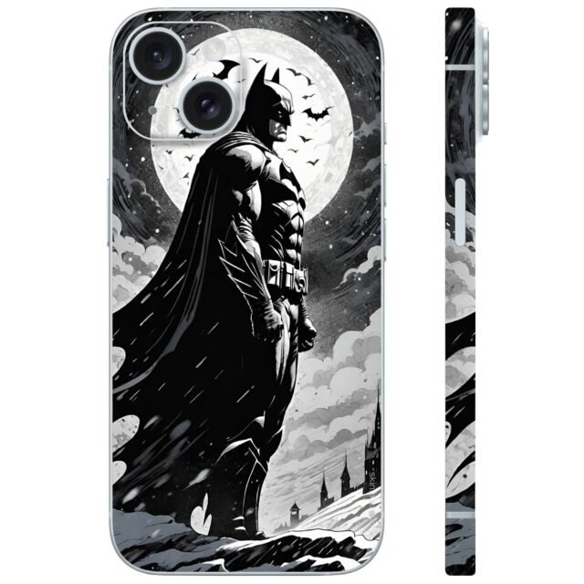 Batman Standing in snow black and white mobile skin wrap